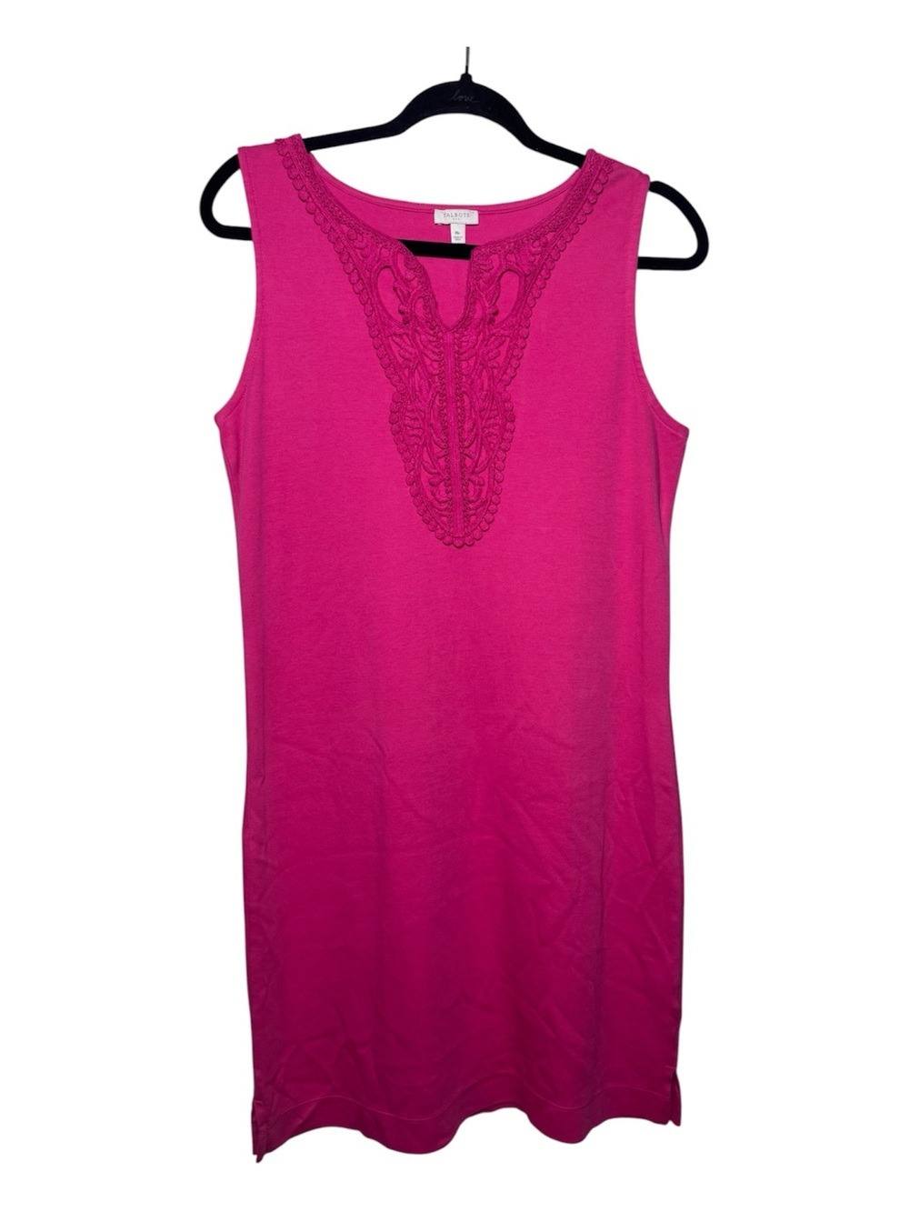 Talbots Dress MP Petite Pink V-Neck Sleeveless Knit Embroidered Knee cotton